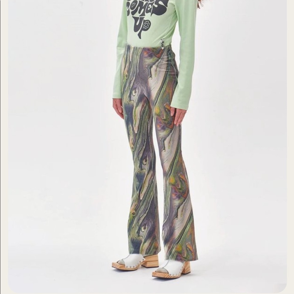New Damson Madder PEGGY MARBLE PRINT FLARES - MULTI